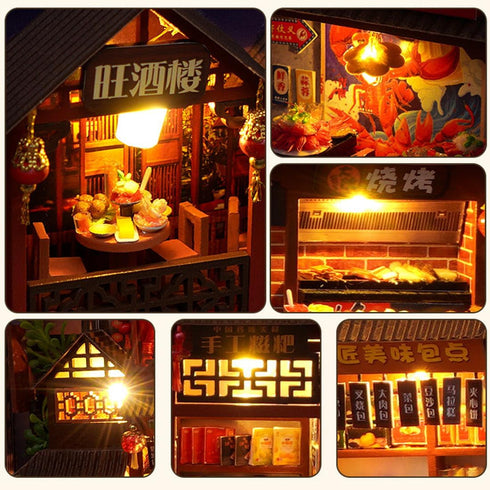 TOPBSFARNY 3D DIY Food Court Miniature Book Nook Kit Model Wooden Dollhouse Booknook Craft Kits Room Decor, Miniature