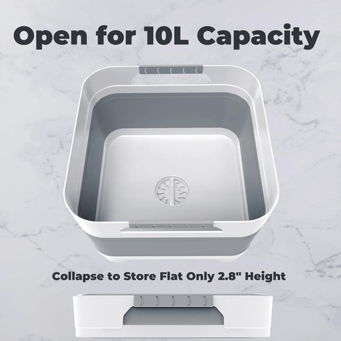 2.6 Gal(10L) GIMWA Collapsible Wash Basin for Baby Bottles, Gray Space-Saving Collapsible Dish Basin with Drain Plug