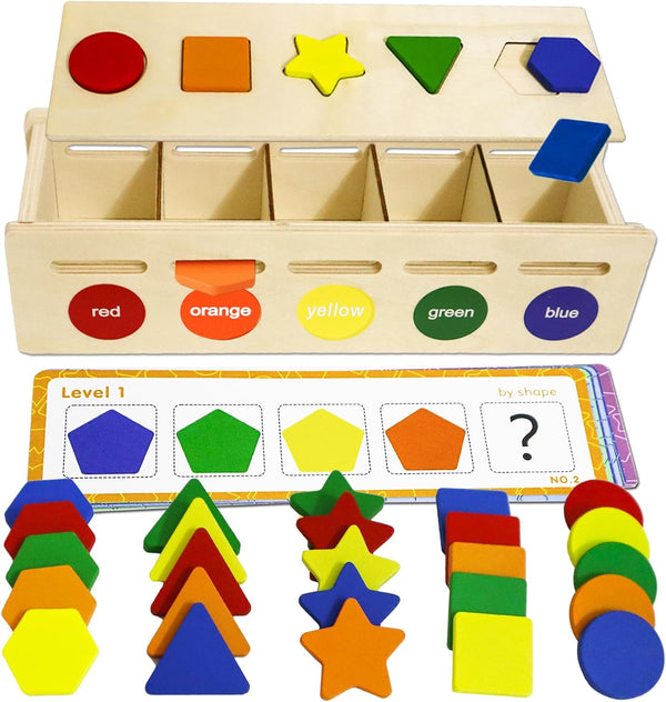 Montessori Wooden Sorting & Matching Toy for Toddler 1-3 Years, Educational Color & Shape Learning Game for Boys Girls