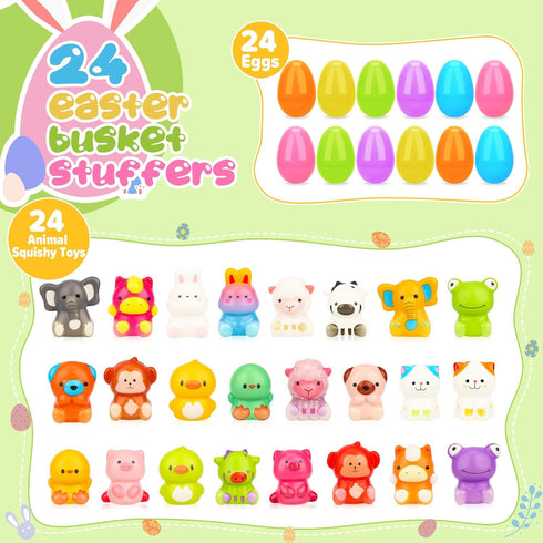 Gralima 24 Pack Easter Eggs Fillers with Animal Squishy Toys Inside Easter Egg Basket Stuffers Easter Egg Hunt Easter