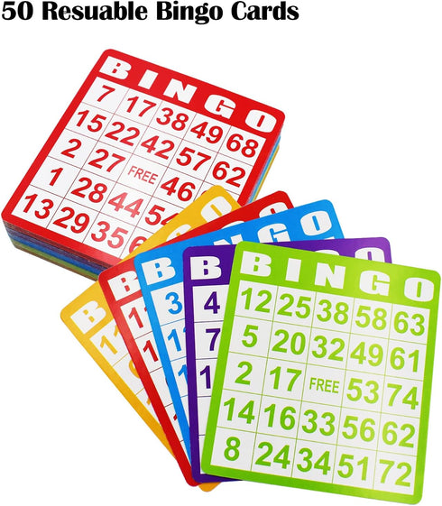 Yuanhe Deluxe Bingo Game Set - Metal Round Cage, 75 Colored Balls, 50 Cards, 300 Mixed Chips & Master Board