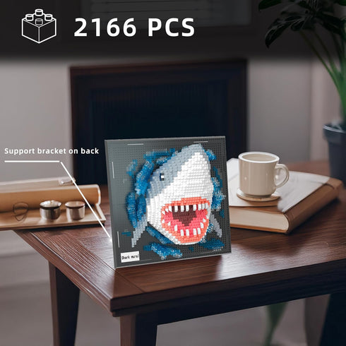 Set 3D 2166PCS Mini Building Blocks Shark Mural - Cute Animal Wall Art Shark Craft Kit Micro Mini Block Bricks Creative