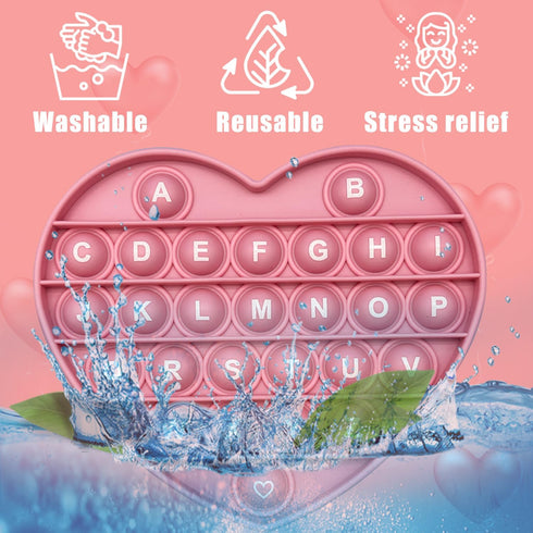 Pink Heart Shaped Pop Bubble Fidget Toy, Valentines Sensory Toy with Letters & Numbers for Kids