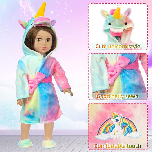 XFEYUE 18 inch Set 18 Inch American Doll Clothes and Sleeping Bag - Rainbow Unicorn Doll Costume with Unicorn Style