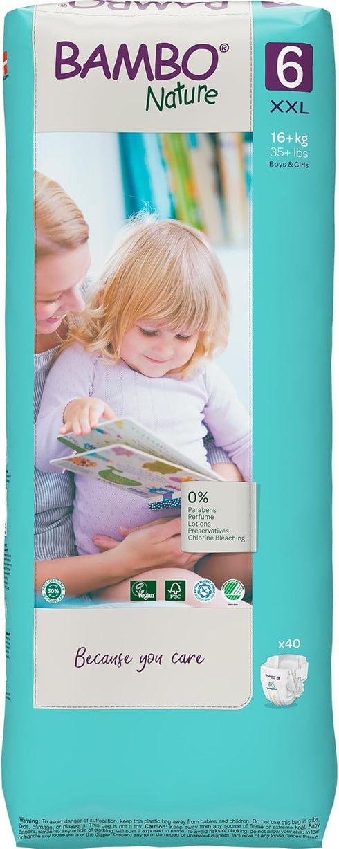 Bambo Nature Premium Baby Diapers, Size 6, 40 Count - Green Bag