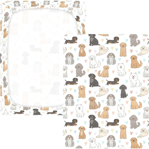 innewgogo 1 Pack 52" 28" Cute Pets Dogs Hearts Print Baby Cotton Fitted Crib Sheet for Boys Girls Soft Breathable