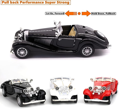 1:28 Scale Pullback Diecast Metal Antique Classic Model Cars - Collectible Toy Gifts (Black, Length 6.5in)