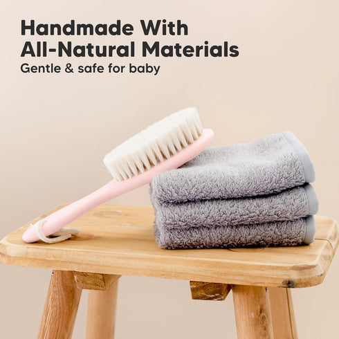 Baby Hair Brush - Soft Goat Bristles, Cradle Cap Brush for Infant, Toddler, Kids (Blush, Oval)
