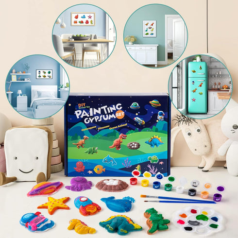 Set Juboury Kids Arts and Crafts Plaster Painting Craft Kit Art - Painting Your Own Space Dinosaurs & Marine Life