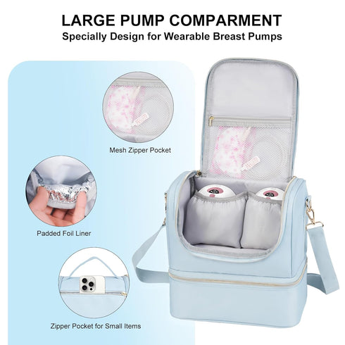 Jaffzora Willow/Eufy/Elvie/Momcozy M5/S12 Pack Wearable Breast Pump Bag with Cooler Compartment Fits for Pro/Medela