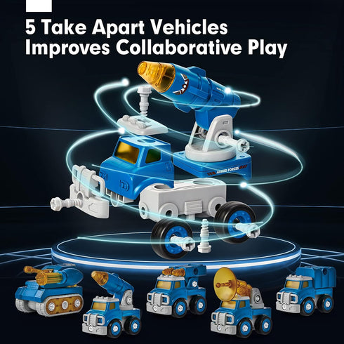 hahaland Toys for Ages 5-7 | 5 in 1 STEM Take Apart Trucks Transform to Robot, Birthday Gift for Boys