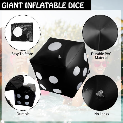 3 Pack Inflatable Dice, Jumbo Giant Inflatable Dice Toy for Indoor Outdoor Board Games, Pool Party Favor (Black, 20