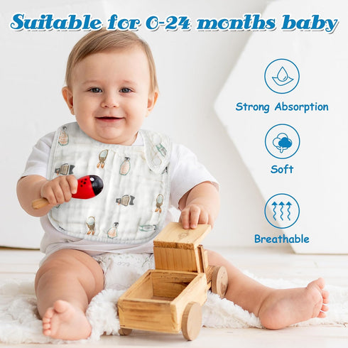 Zainpe 6Pcs Snap Muslin Cotton Baby Bibs, Adjustable Burp Cloths for Toddlers, Soft Drool Bibs