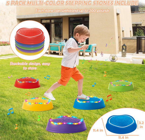 5PCS Music Light Up Stepping Stones for Kids Toddler - Non-Slip Stackable Plastic Sensory Stepping Stones, Preschool