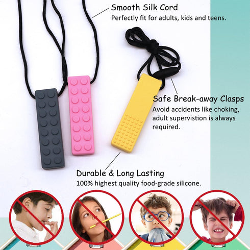 7 Pack Chewy Necklaces for Sensory Kids Boys Girls, Silicone Chew Necklace Sensory Toys for Autistic, ADHD, Anxiety