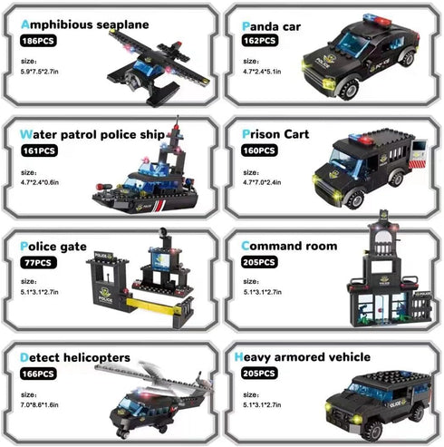 1102 Pieces City Police Station Building Kit with SWAT Mobile Command Center Truck, Police Car, Helicopter, Patrol Boat
