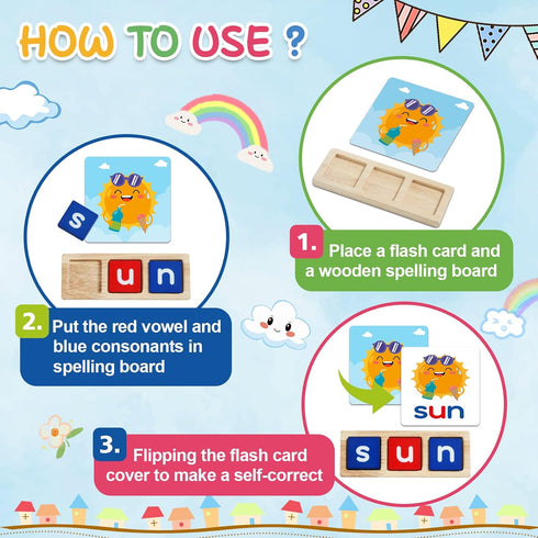 CVC Word Educational Toy Spelling Games, Montessori Learning Toys Gifts for 3-6 Years Old Kids, 60 Sight Words