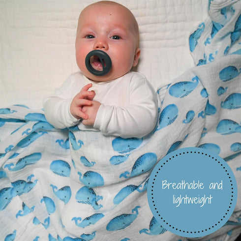 100% 3 Pack LollyBanks Swaddle Blanket | Muslin Cotton | Newborn and Baby Nursery Essentials for Boys, Registry | Ocean
