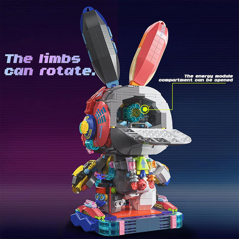 Set Sets 12+, 1377PCS Mechanical Rabbit Building - Punk Style Animal Collection Toy Robot Bunny with LED Light Neon