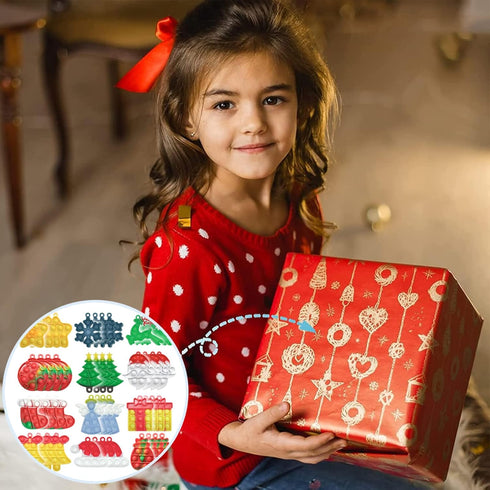 (60pcs) Christmas Mini Push Pop Bubble Fidget Toy, Keychain Bubble Pop Desk Toy, Fidget Keychain Relieve Anxiety Stress