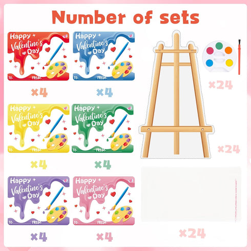 24 Sets, Golden Associate Valentines Day Cards Easel Cardboard for Kids School Pcs, Mini Watercolor Paint Classroom