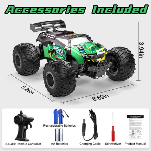 2WD 2 20Km/h Remote Control Car RC Cars All Terrain Monster Truck, Outdoor Off Road Hobby RC Truck with Rechargeable