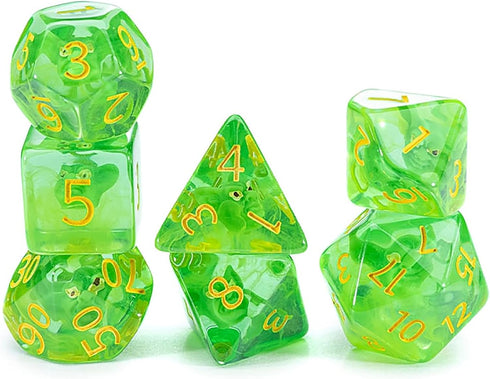 Gate Keeper Games and Dice: Inclusion Dice Goblin - 7pc Set, Transparent Green, Goblin Head Inclusion for Role Playing