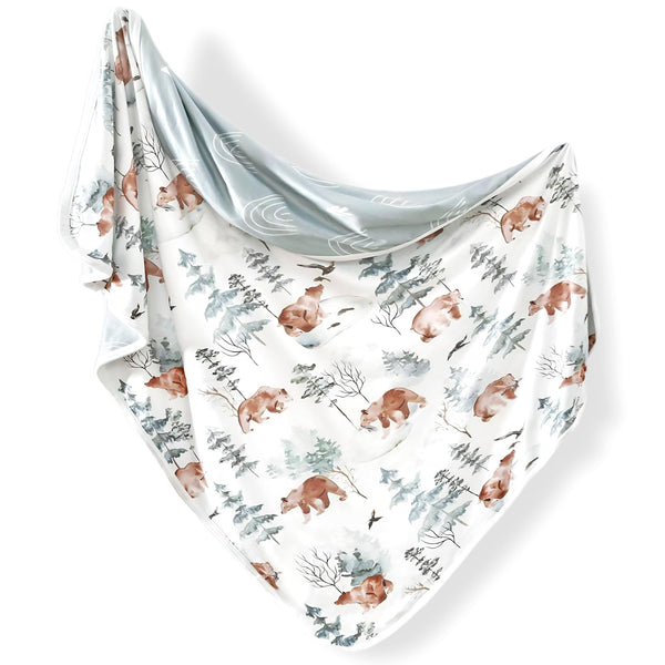 GRSSDER Super Soft Jersey Knit Baby Blankets, Double Layer Receiving Blankets, 34 x 44 Inches, Cute Bear