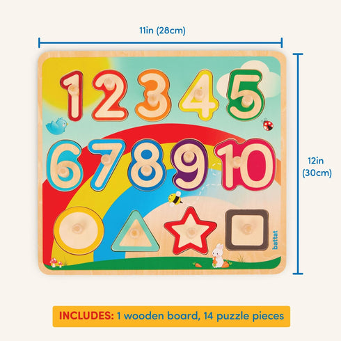 Battat - Wooden Number & Shapes Puzzle - Educational Toy for Kids, 2 Years +