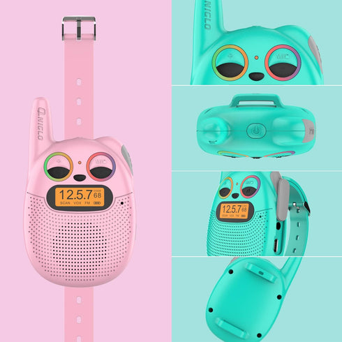 Qniglo Walkie Talkies for Kids, Rechargeable 2 Pack with FM Handheld Walki Talki for Outdoor Games