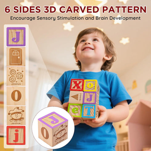 1.73 Inch, 30Pcs SainSmart Jr. Wooden Alphabet Blocks Building Blocks Including Letters, Numbers and Animals