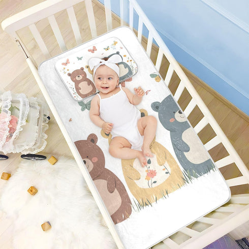 SyXIOP 28" 52" Chic Bears Brown Cooling Baby Crib Mattress x Breathable Crib Padding for Kids, Adult