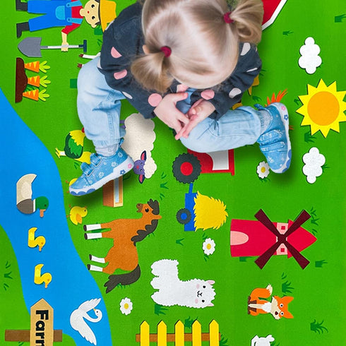 OKGIUGN 61 Pcs Farm Animals Story Felt Board, 3.6 Ft Farmhouse Themed Play Mat Wall Hanging Kit for Toddlers