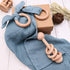 Baby Lovey, Wood Rattle, Teether Ring - 3 Pack Montessori Gift, Navy Blue Cotton, Baby Shower Gift