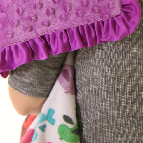 Baby Girls Reversible Stroller Blanket (Birds/Violet) Minky Velboa (Choose Color)