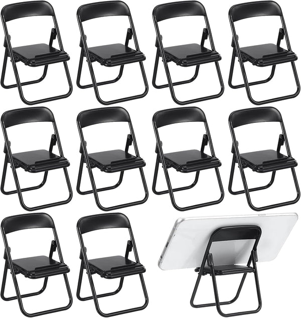12pcs Mini Foldable Chairs for Dollhouse, Mini Stand Model Chair & Desk Phone Stand Decoration