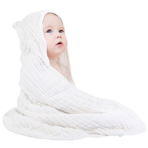 Yoofoss Hooded Baby Towels for Newborn, 100% Muslin Cotton Bath Towel with Hood, Large 32x32 Inch, Soft