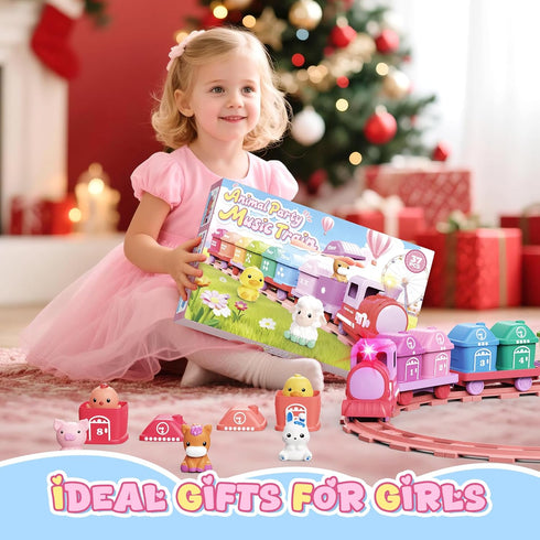 Set 2-4, Counting 1 2 3 Train for Girls Electric Toy Train with Farm Animals & Music & Lights, Montessori & Sorting