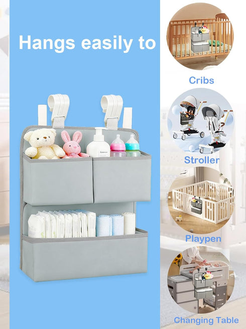80+ Hanging Diaper Organizer for Bassinet/Crib/Playpen/Playard Hold Diapers - Changing Table Diaper Holder Attachment