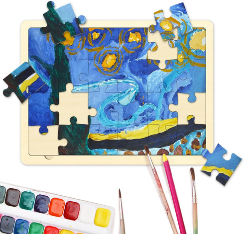 Blank Puzzle with 24 Pieces, Unique Shape Wooden Jigsaw Puzzles with Tray for Crafts & DIY, 11.7x8.8 Inches
