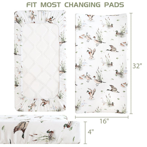 LifeTree Muslin Changing Pad Cover for Baby Girls Boys, Natural Comfort Diaper Change Table Pad Covers, Mallard Duck