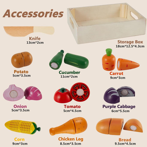 18+ HERSITY Wooden Play Food for Toddlers, Cutting Vegetables Toys Kids Pretend Play Kitchen Accessories Wood