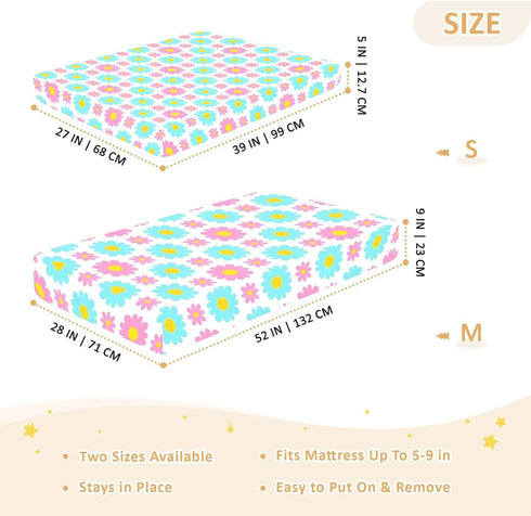 miaozhen 1 Pack 52x28 Cotton Crib Sheets for Baby Boys Girls Comfy Breathable Daisy Flower Peach Blue White Toddler