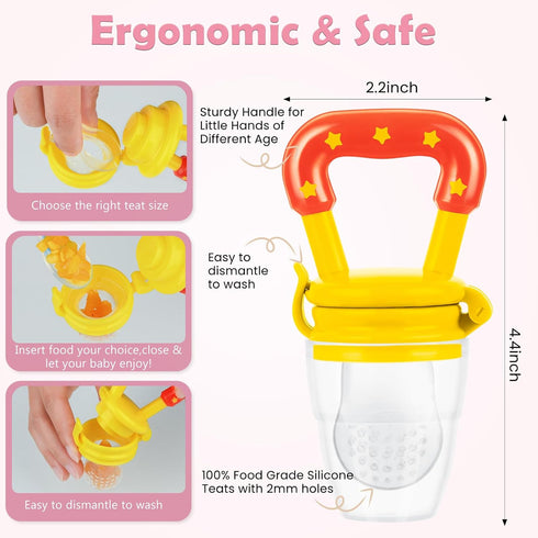 WAJIAYON Baby Fruit Feeder Pacifier (3 Pack), Silicone Teether Feeder for Baby Feeding Essentials (Pink)