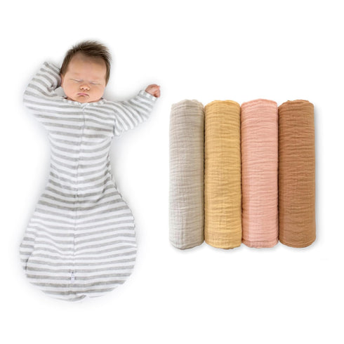 SwaddleDesigns Baby Swaddle Set, Gray Stripes, 6-9 Mo Transitional Swaddle Sack with