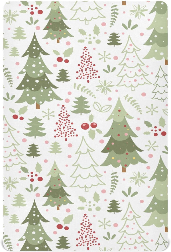 Jihqo Cartoon Christmas Tree Crib Sheets for Boys Girls Pack N Play Sheet