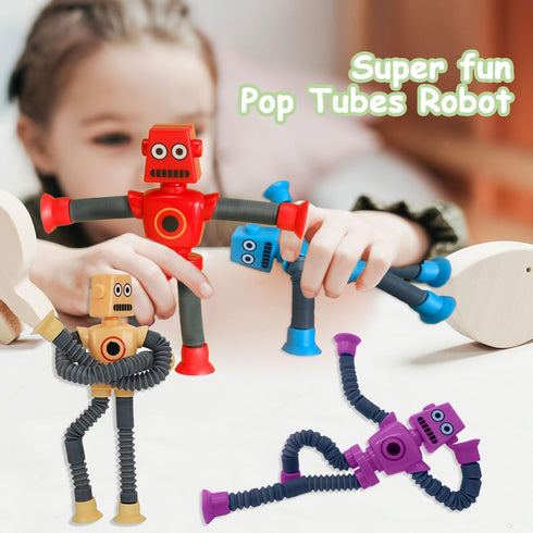Pop Tubes Robot Fidget Toys 12 Packs Telescopic Suction Cup Stretchy Toys for Kids