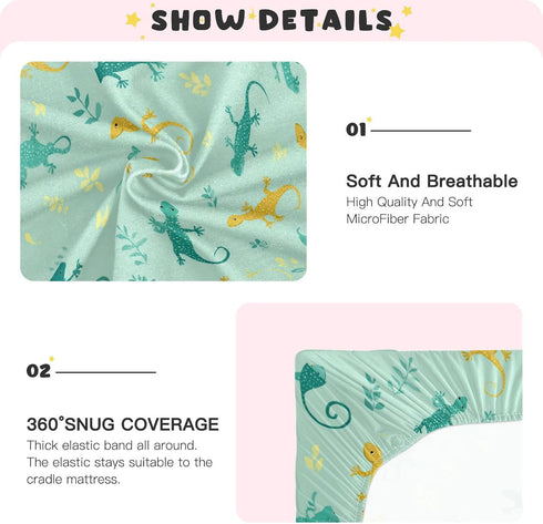 Vdsrup 52 28 9In Crib Sheets for Boys Girl Green Lizards Chameleons Breathable Mini Crib Mattress Sheets Fitted