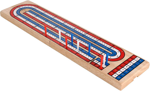 STERLING Games Folding Cribbage Board: 3 Track Wooden Board with Red White Blue Pegs for 3 Players