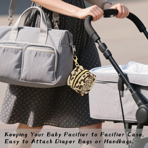 Leopard Print Round Pacifier Storage Case with Zipper, Portable Pacifier Case for Travel, Diaper Bag & Purse, Pacifier